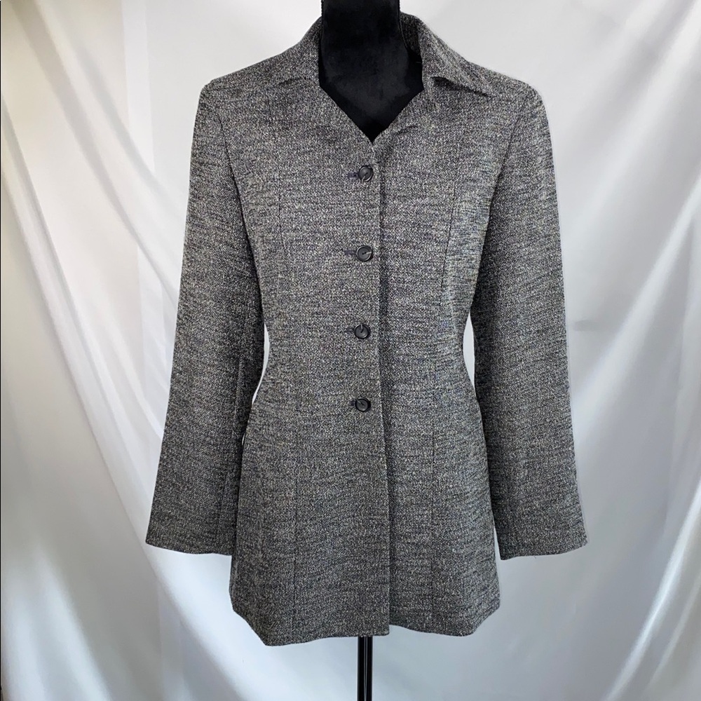 Vintage Baldanza 80s Gray Tweed Tailored Blazer Jacket 8